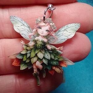 Fairy fae green orange white wings wire earrings